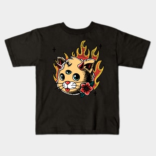 Devil Kitty Cat Tattoo Graphic Kids T-Shirt